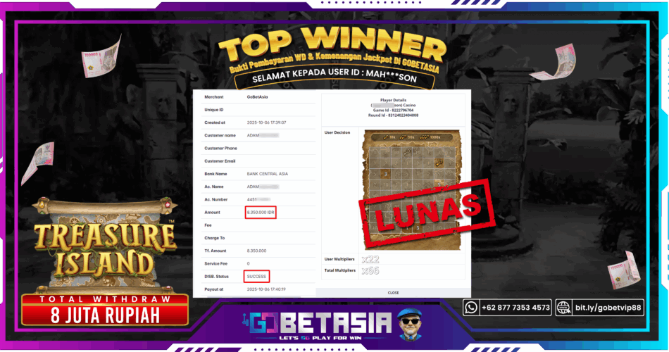 Bukti pembayaran Jackpot di GOBETASIA
