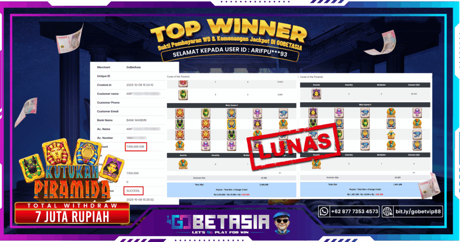 Bukti pembayaran Jackpot di GOBETASIA
