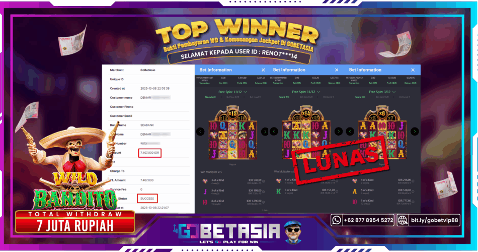 Bukti pembayaran Jackpot di GOBETASIA