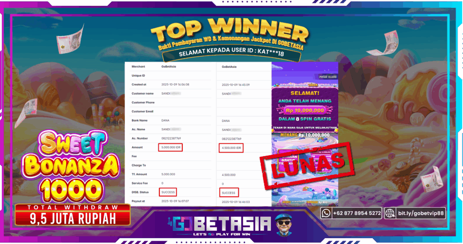 Bukti pembayaran Jackpot di GOBETASIA