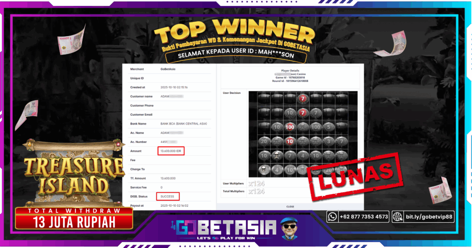 Bukti pembayaran Jackpot di GOBETASIA
