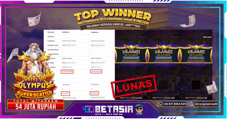 Bukti pembayaran Jackpot di GOBETASIA