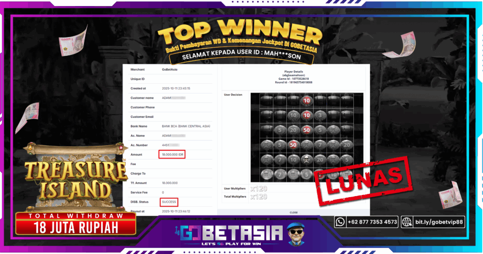 Bukti pembayaran Jackpot di GOBETASIA