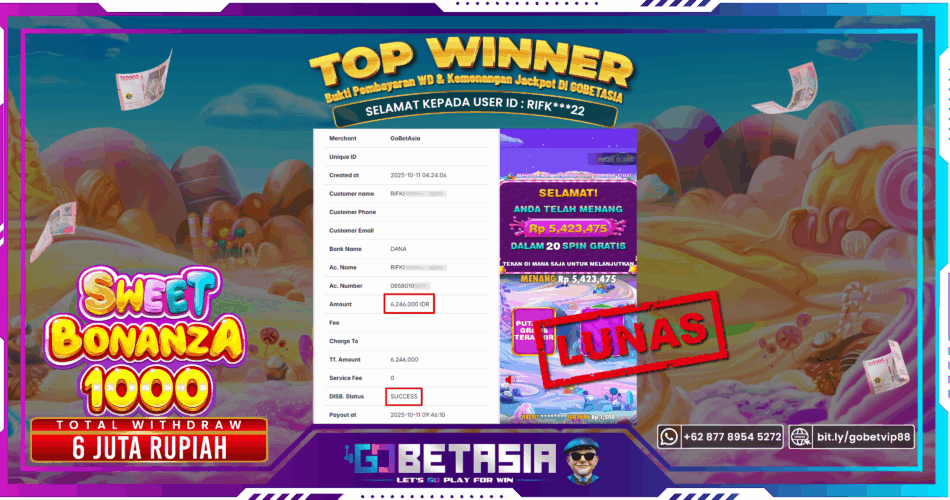 Bukti pembayaran Jackpot di GOBETASIA