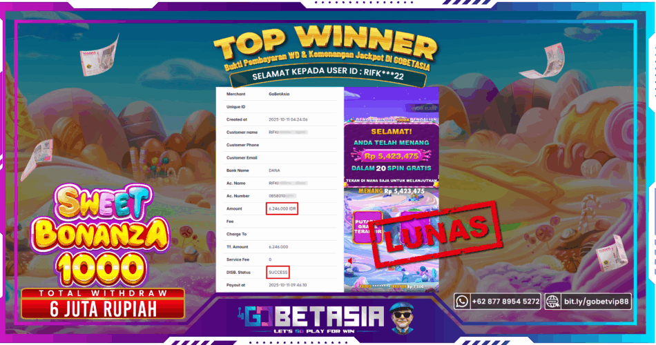 Bukti pembayaran Jackpot di GOBETASIA