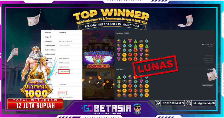 Bukti pembayaran Jackpot di GOBETASIA