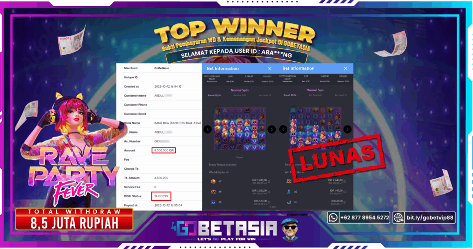 Bukti pembayaran Jackpot di GOBETASIA