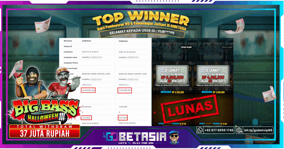 Bukti pembayaran Jackpot di GOBETASIA