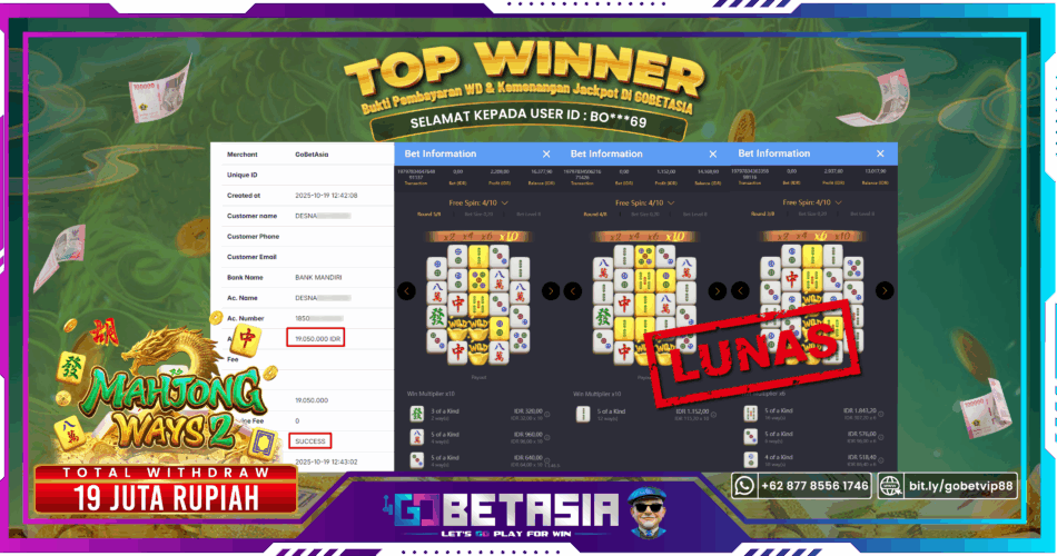 Bukti pembayaran Jackpot di GOBETASIA