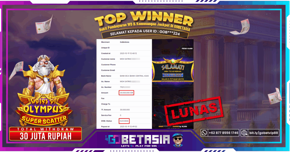 Bukti pembayaran Jackpot di GOBETASIA