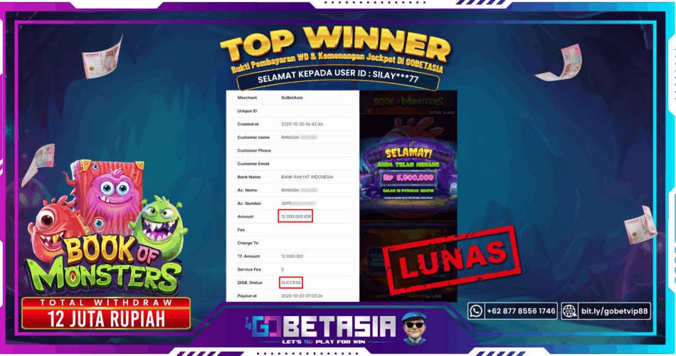 Bukti pembayaran Jackpot di GOBETASIA