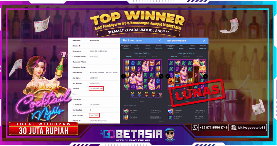 Bukti pembayaran Jackpot di GOBETASIA