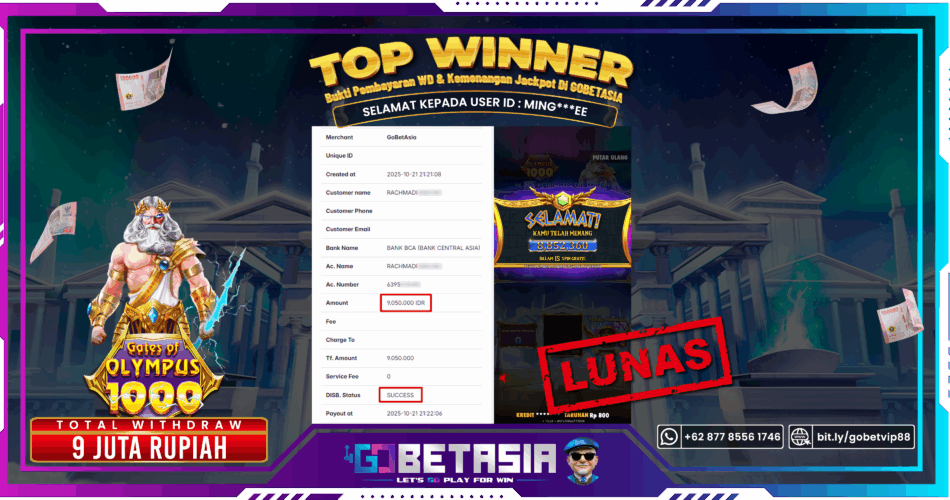 Bukti pembayaran Jackpot di GOBETASIA