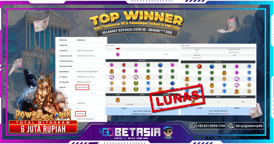 Bukti pembayaran Jackpot di GOBETASIA