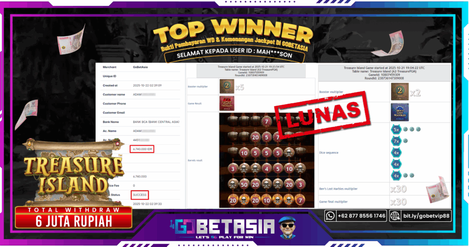 Bukti pembayaran Jackpot di GOBETASIA