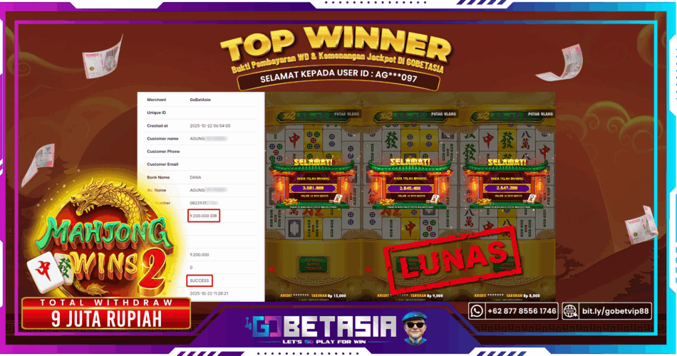 Bukti pembayaran Jackpot di GOBETASIA