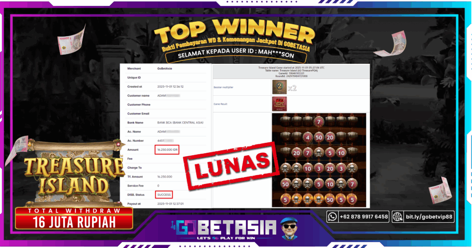 Bukti pembayaran Jackpot di GOBETASIA