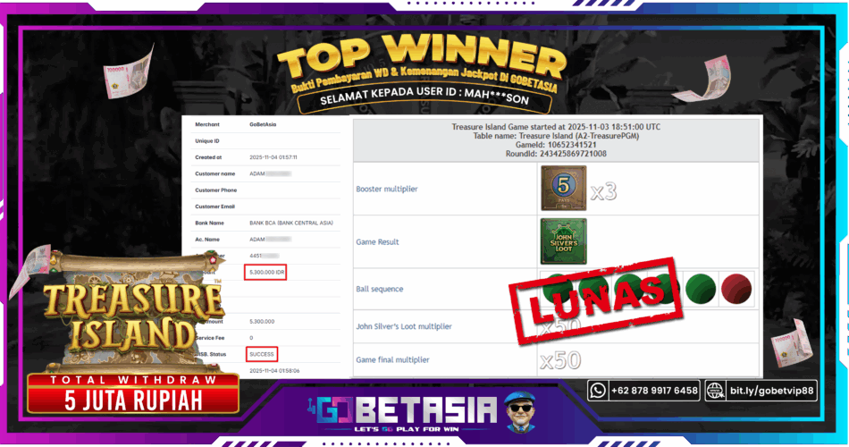 Bukti pembayaran Jackpot di GOBETASIA