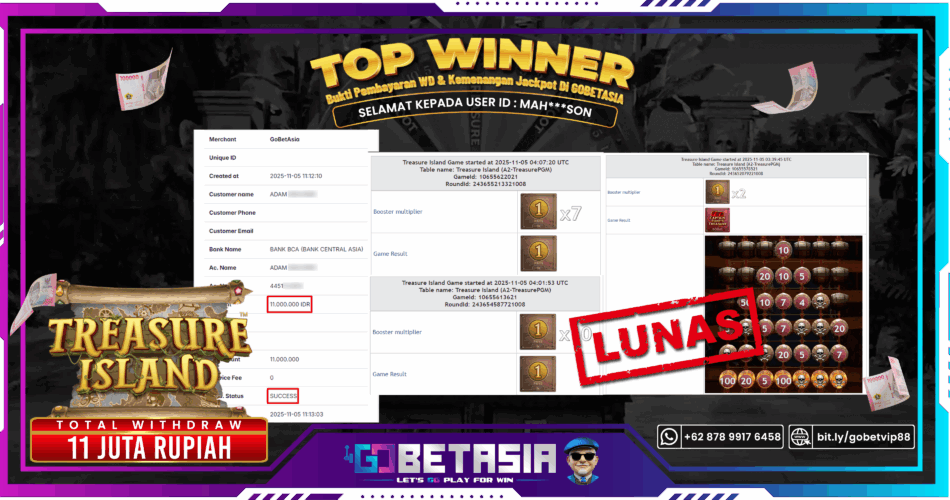 Bukti pembayaran Jackpot di GOBETASIA