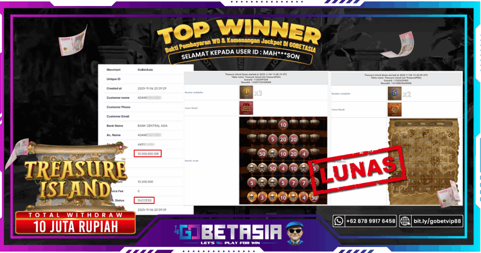 Bukti pembayaran Jackpot di GOBETASIA