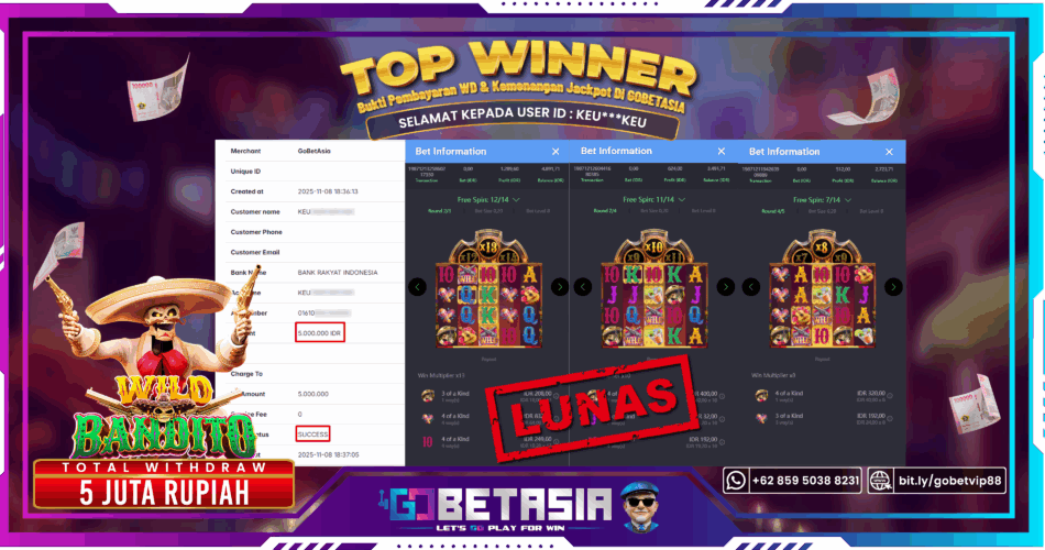 Bukti pembayaran Jackpot di GOBETASIA
