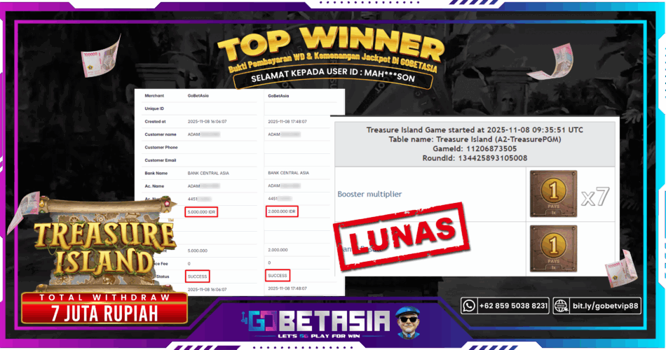 Bukti pembayaran Jackpot di GOBETASIA