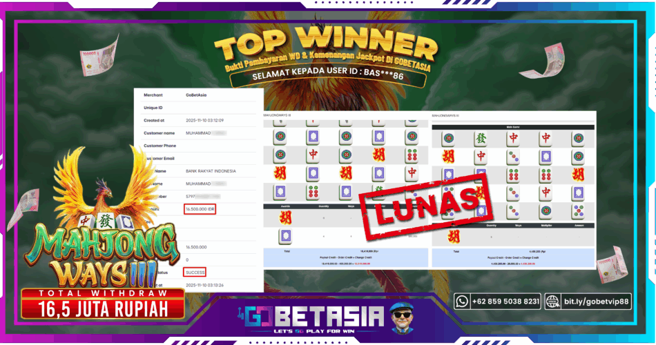 Bukti pembayaran Jackpot di GOBETASIA