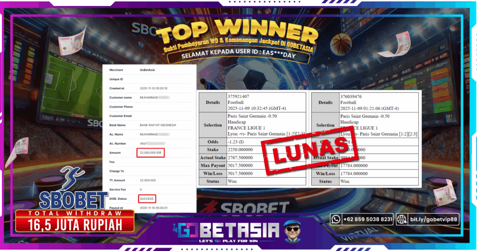 Bukti pembayaran Jackpot di GOBETASIA