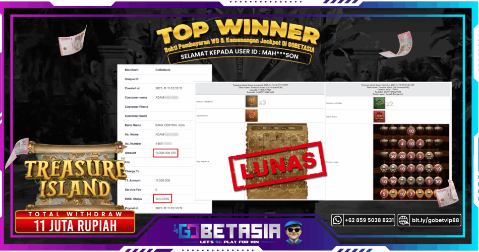 Bukti pembayaran Jackpot di GOBETASIA