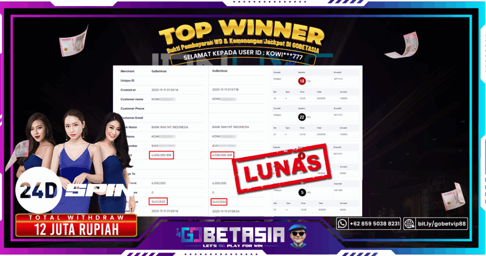 Bukti pembayaran Jackpot di GOBETASIA