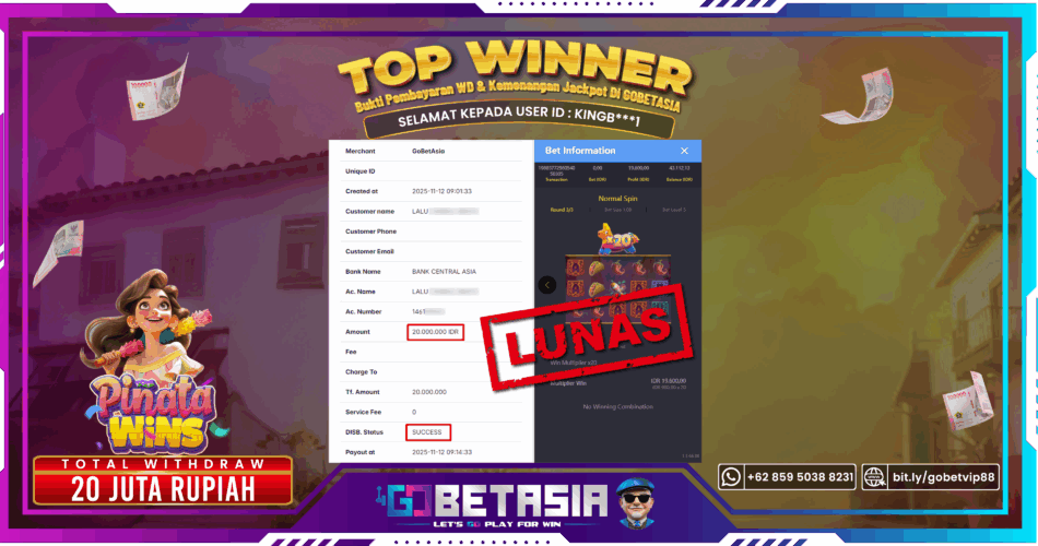 Bukti pembayaran Jackpot di GOBETASIA