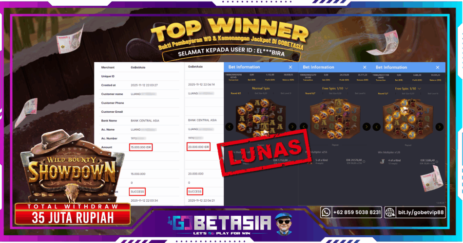 Bukti pembayaran Jackpot di GOBETASIA