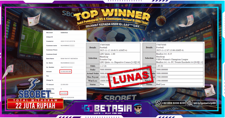 Bukti pembayaran Jackpot di GOBETASIA
