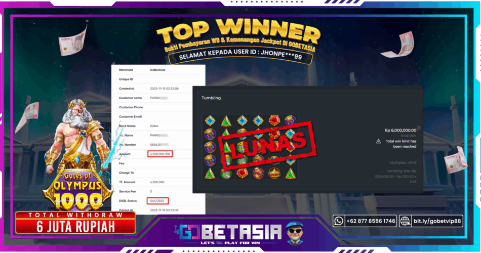 Bukti pembayaran Jackpot di GOBETASIA