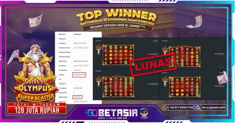 Bukti pembayaran Jackpot di GOBETASIA