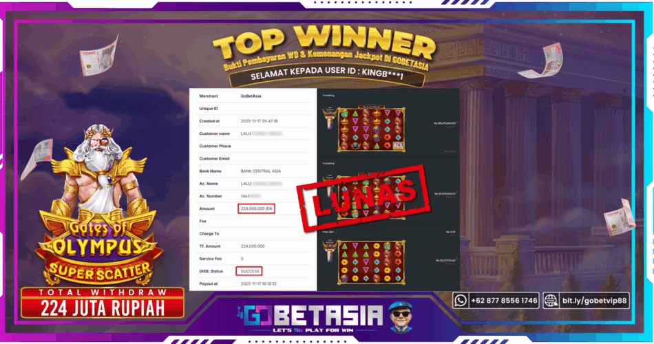 Bukti pembayaran Jackpot di GOBETASIA