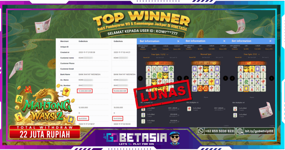 Bukti pembayaran Jackpot di GOBETASIA