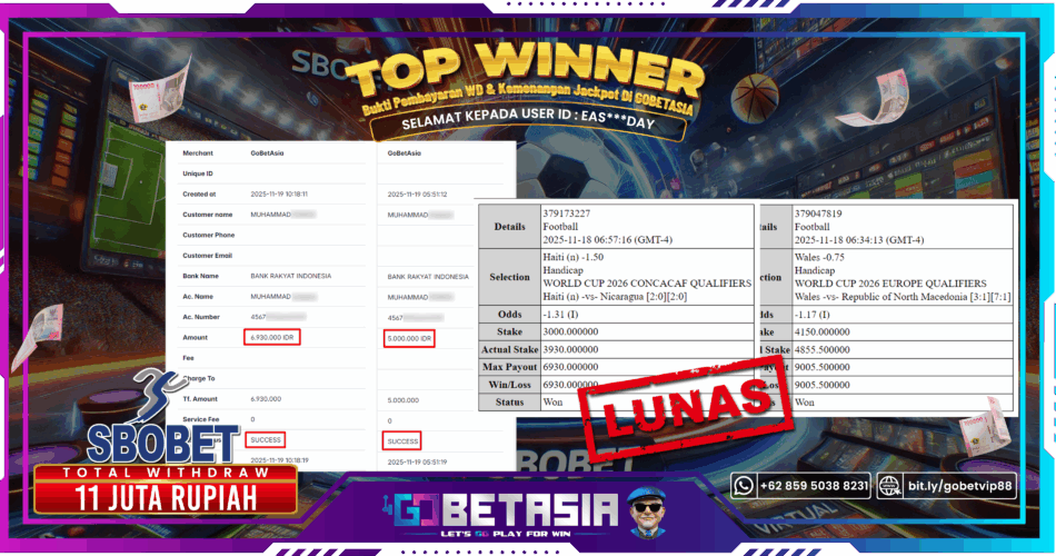 Bukti pembayaran Jackpot di GOBETASIA