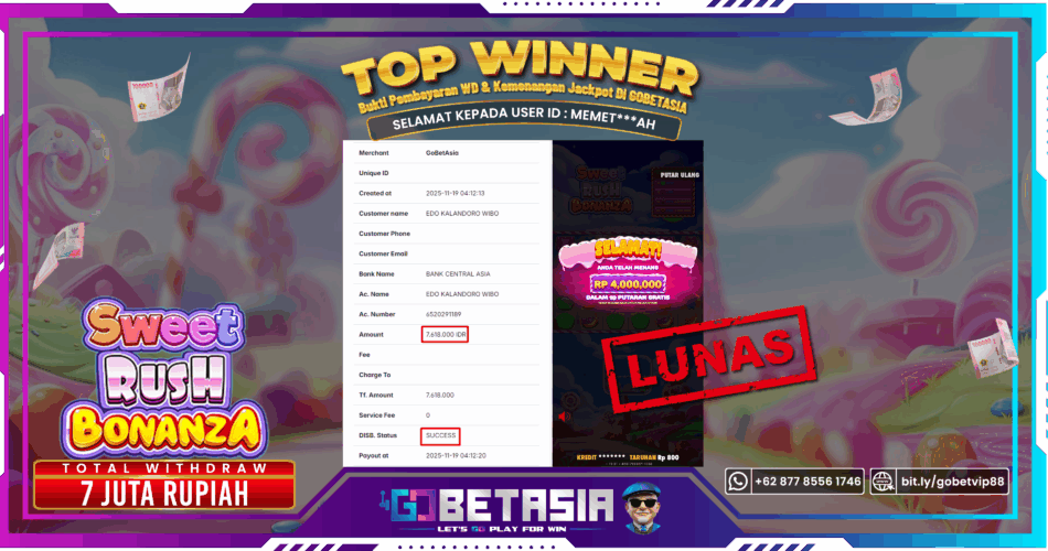 Bukti pembayaran Jackpot di GOBETASIA