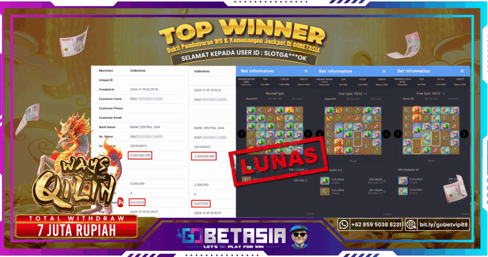 Bukti pembayaran Jackpot di GOBETASIA