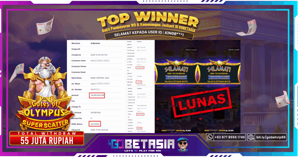 Bukti pembayaran Jackpot di GOBETASIA