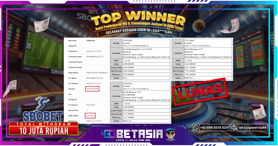 Bukti pembayaran Jackpot di GOBETASIA