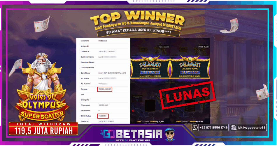 Bukti pembayaran Jackpot di GOBETASIA
