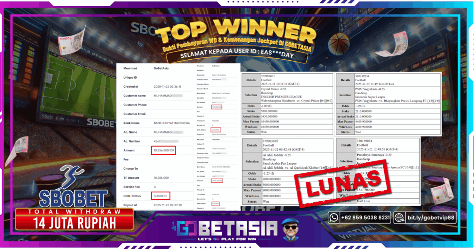 Bukti pembayaran Jackpot di GOBETASIA