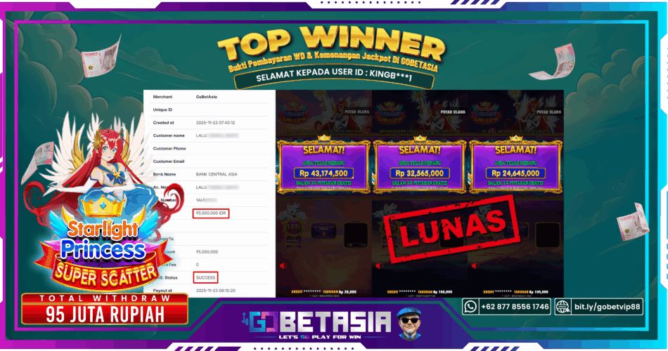 Bukti pembayaran Jackpot di GOBETASIA