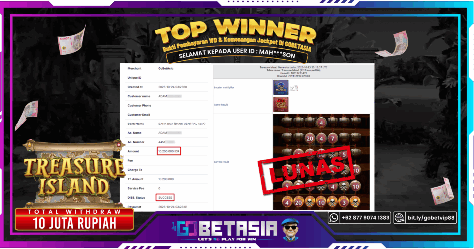 Bukti pembayaran Jackpot di GOBETASIA