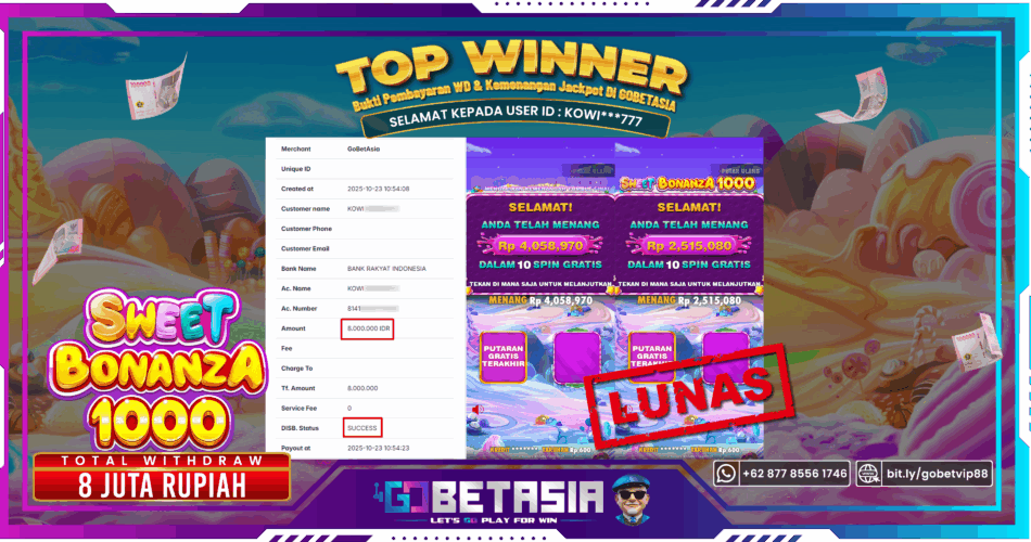 Bukti Pembayaran Jackpot Asli dari GOBETASIA