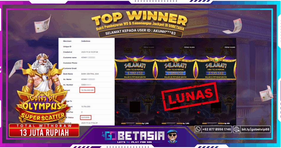 Bukti pembayaran Jackpot di GOBETASIA