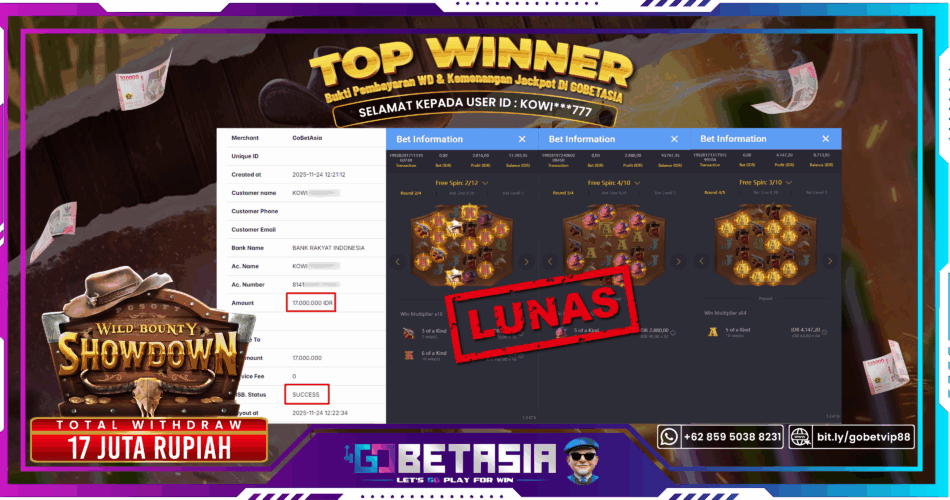 Bukti pembayaran Jackpot di GOBETASIA