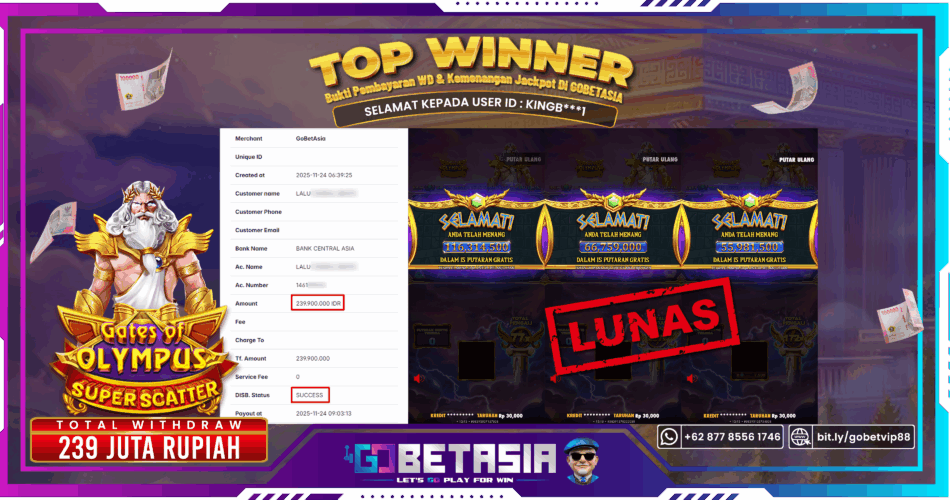 Bukti pembayaran Jackpot di GOBETASIA